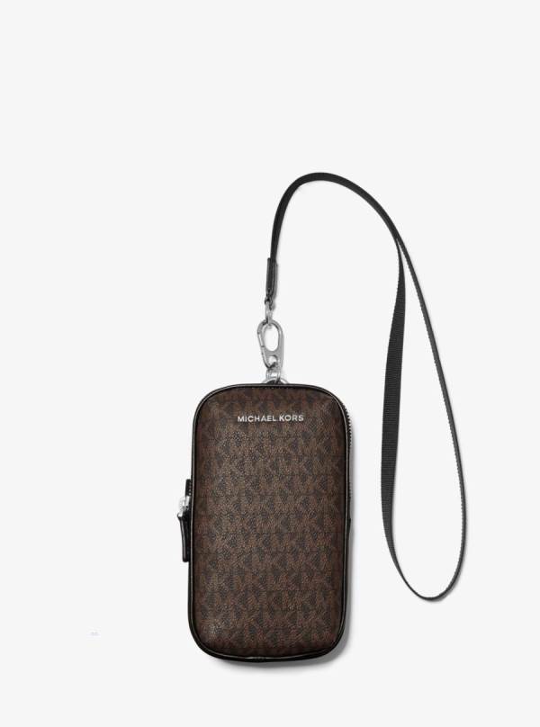 Panske Crossbody Kabelka Michael Kors Cooper Logo 2-in-1 Phone Pouch Čierne Hnede - Tasky Michael Kors Vypredaj | LENKS-1987